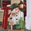 Solar Chunky Wood Cutouts Snowman Outdoor Décor with Lantern
