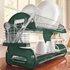 Space-Saving 2-Tier Dish Drying Rack with Utensil Holder