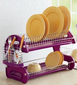 Space-Saving 2-Tier Dish Drying Rack with Utensil Holder