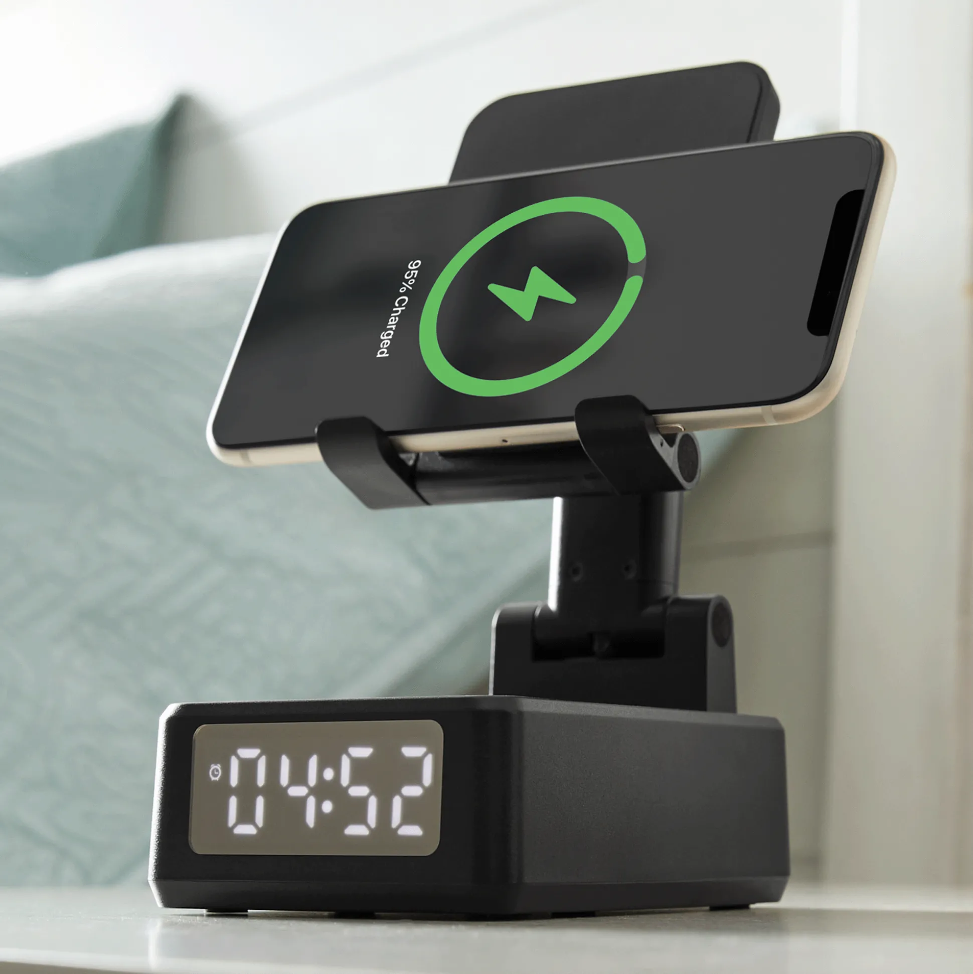 Speaker/Clock Phone Holder with Wireless Charging