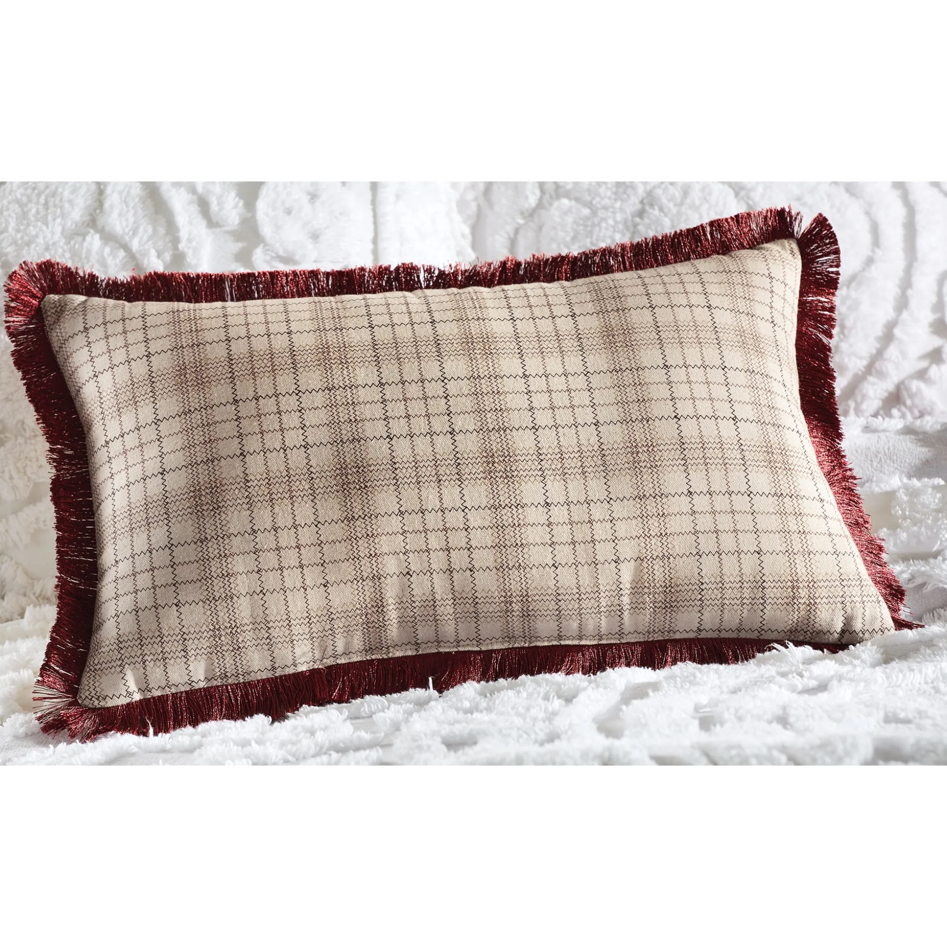 Spice Plaid With Fringe Decorative Pillow