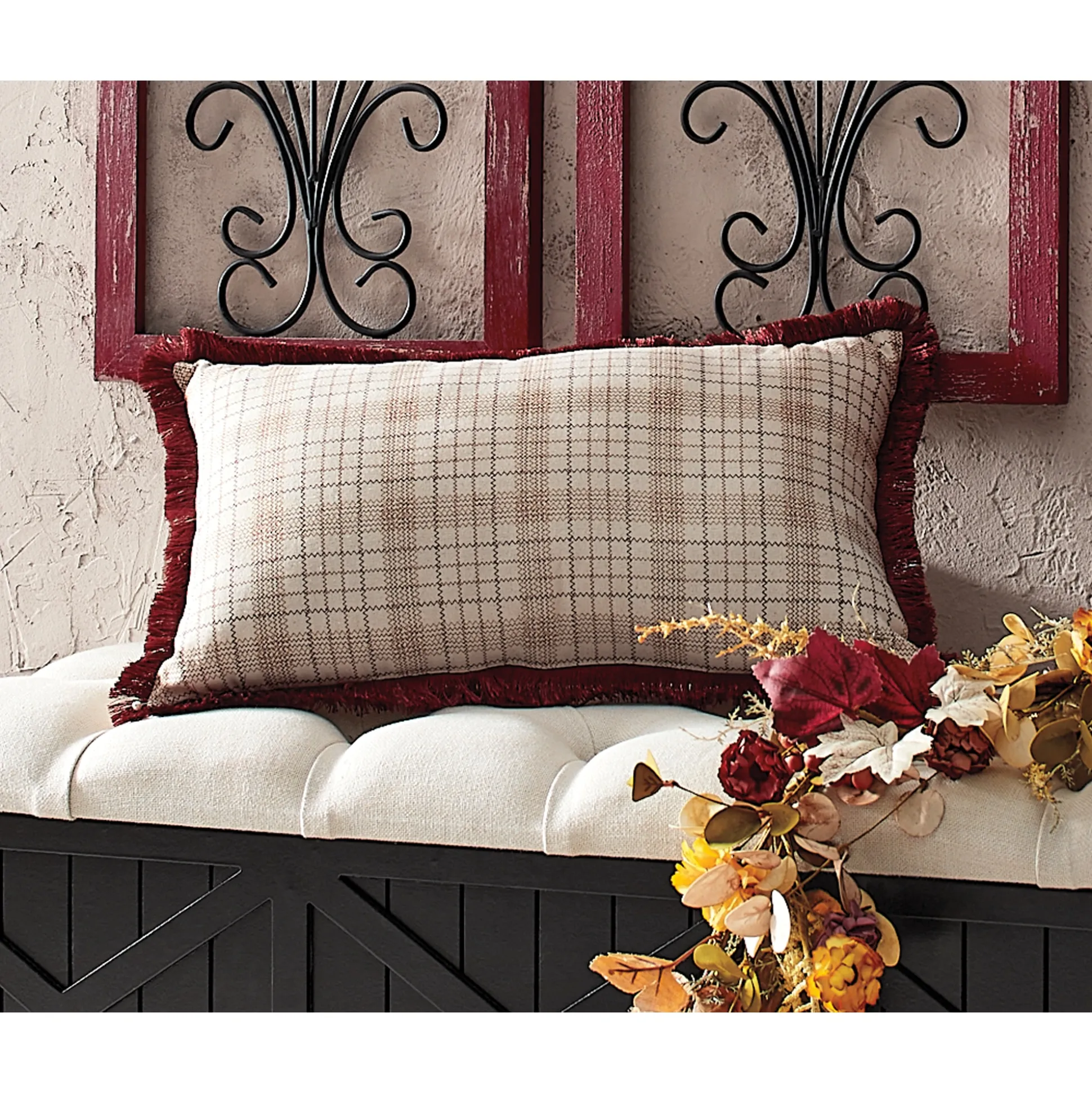 Spice Plaid With Fringe Decorative Pillow