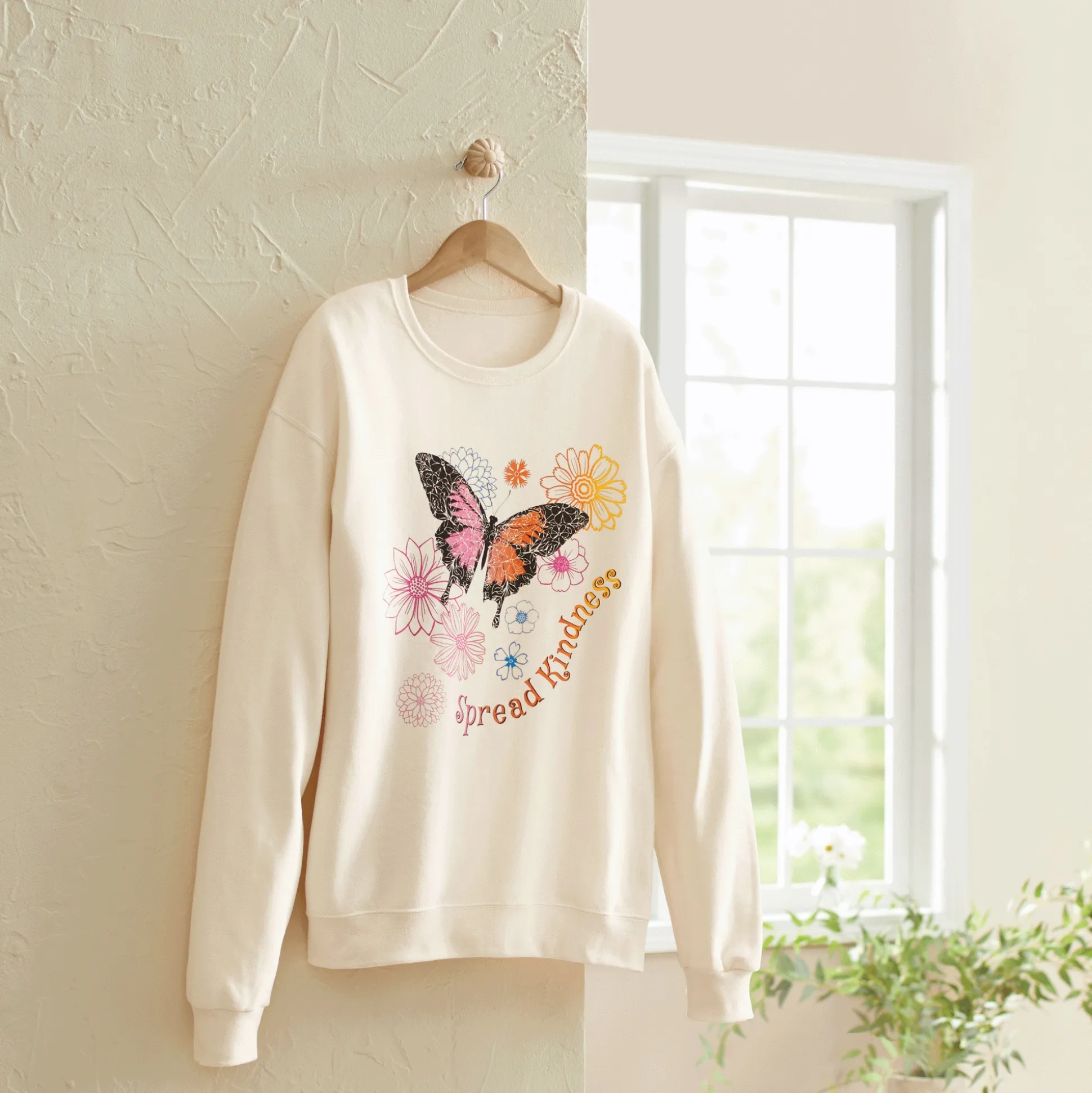 Spread Kindness Women’s Graphic Butterfly Statement Sweatshirt with Crew Neck