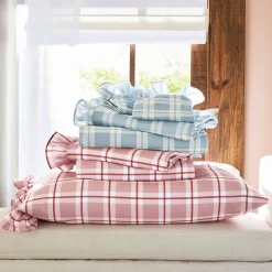 Spring Plaid Ruffled Cotton Sheet Set