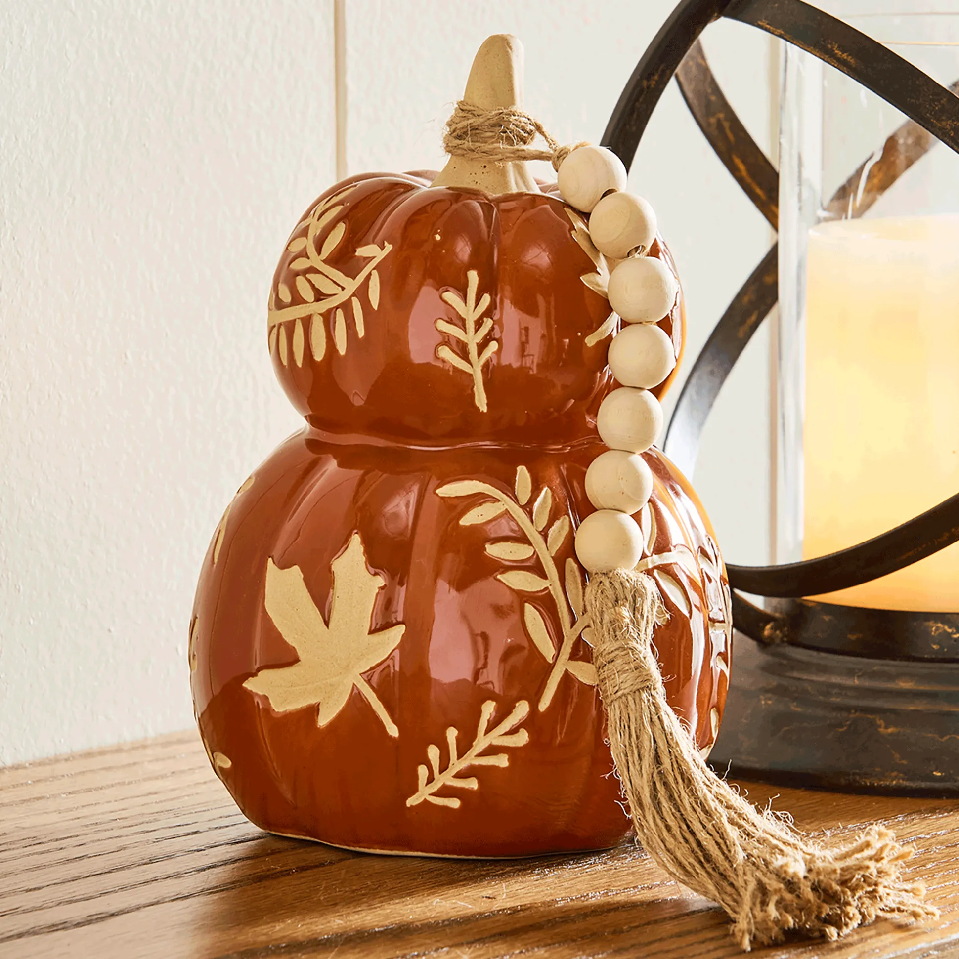 Stacked Carved Pumpkins