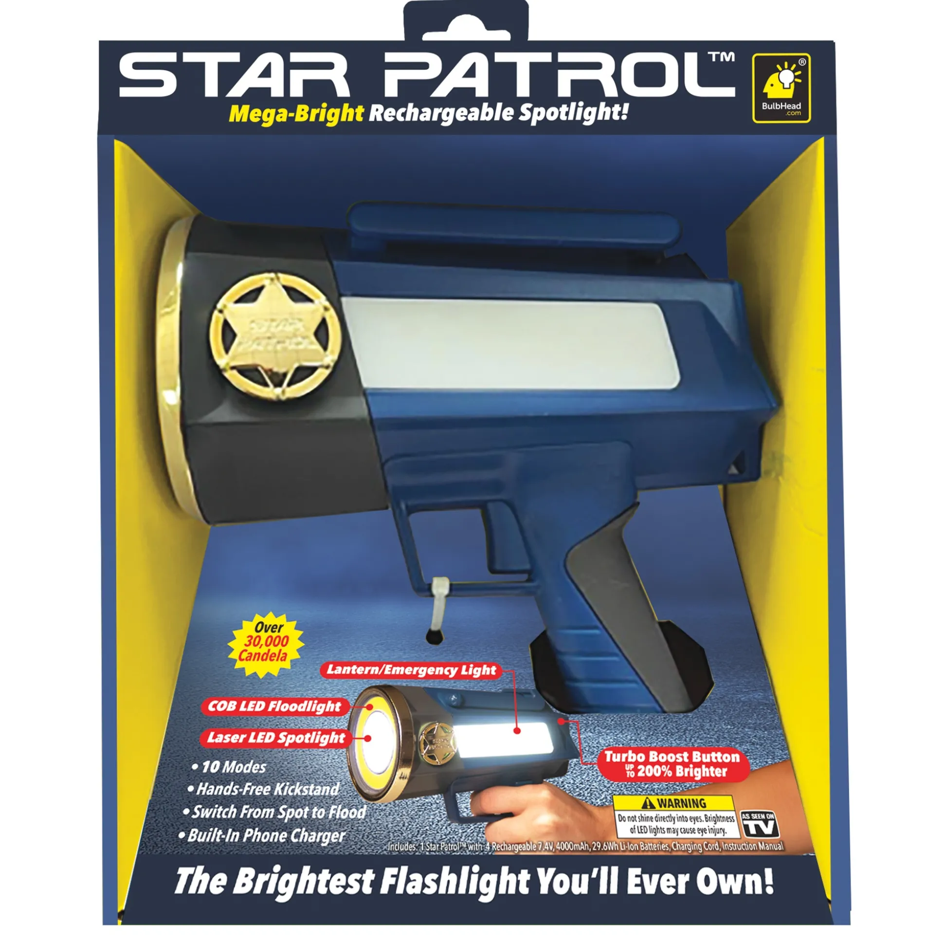 Star Patrol Mega-Bright Rechargeable Spotlight