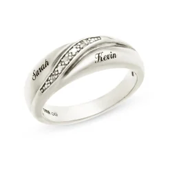 Sterling Diamond Unisex 2-Name Wedding Band
