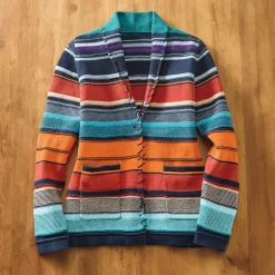 Striped Button-Front Collared Cardigan