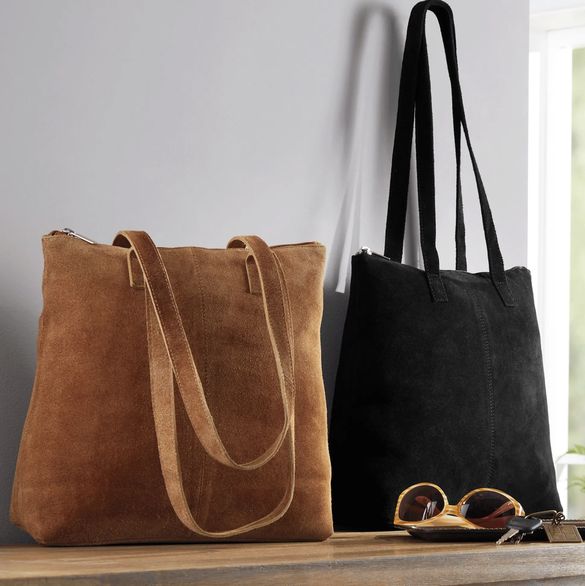 Suede Tote with Zip Closure