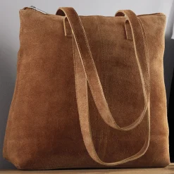 Suede Tote with Zip Closure