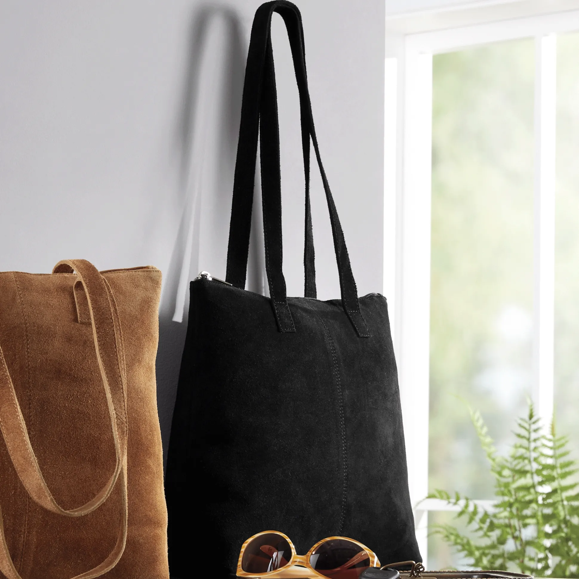 Suede Tote with Zip Closure