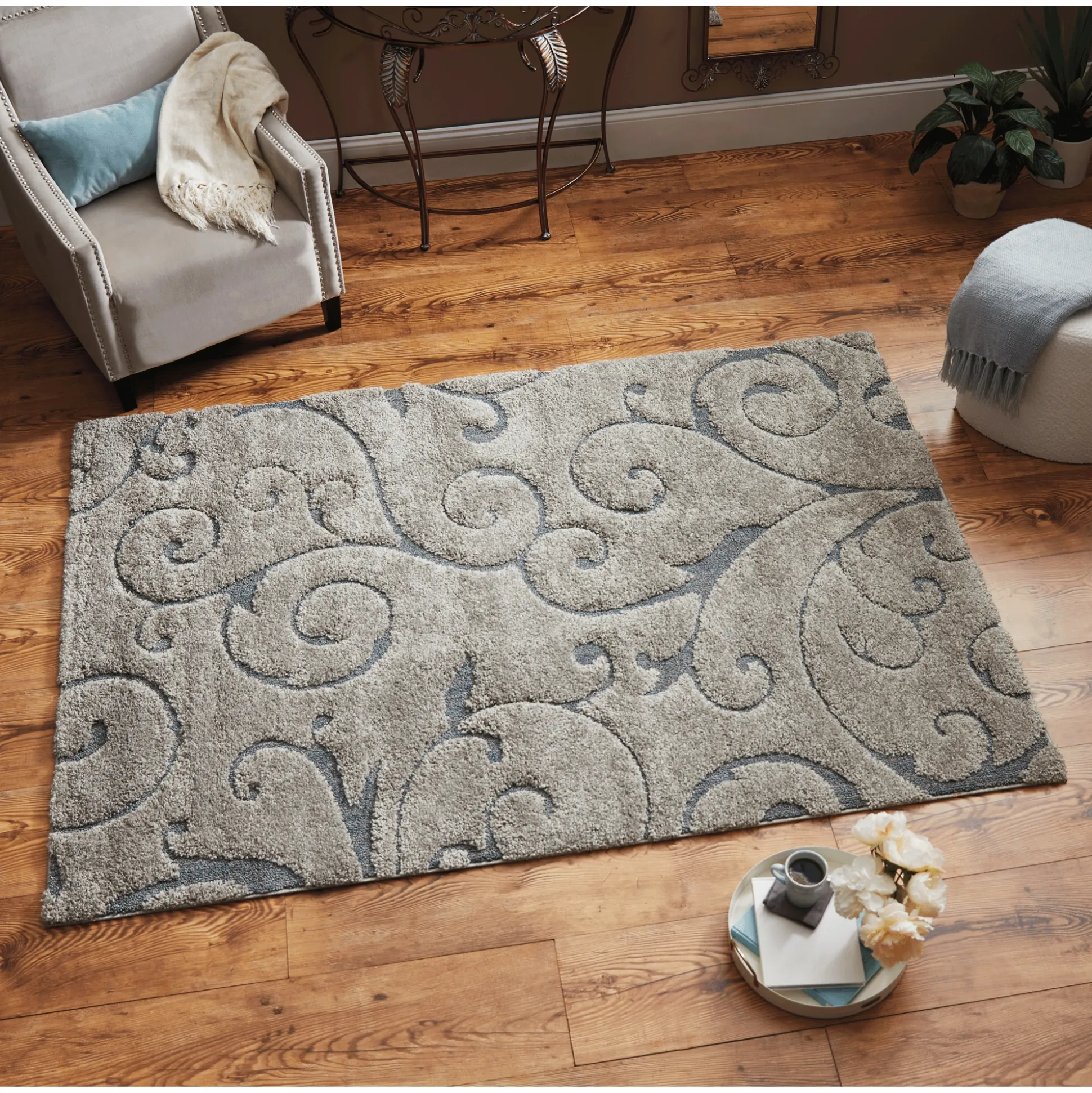 Textured Scroll Shag Rug