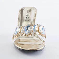 The Classique Vinyl Rhinestone Slide for Women with a Clear 2.5