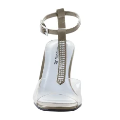 The Marnie Sandal with Rhinestone Strap and 2.5” Clear Acrylic Heel