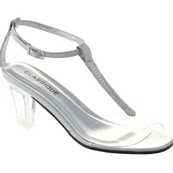 The Marnie Sandal with Rhinestone Strap and 2.5” Clear Acrylic Heel