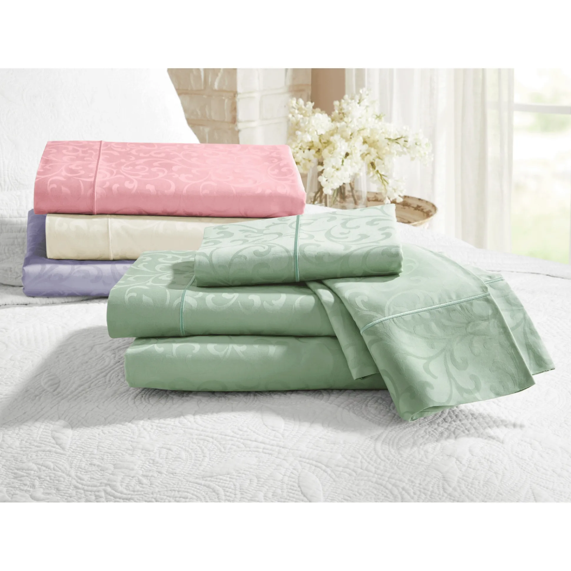 300-Thread Count Cotton Scroll Jacquard Sheet Set