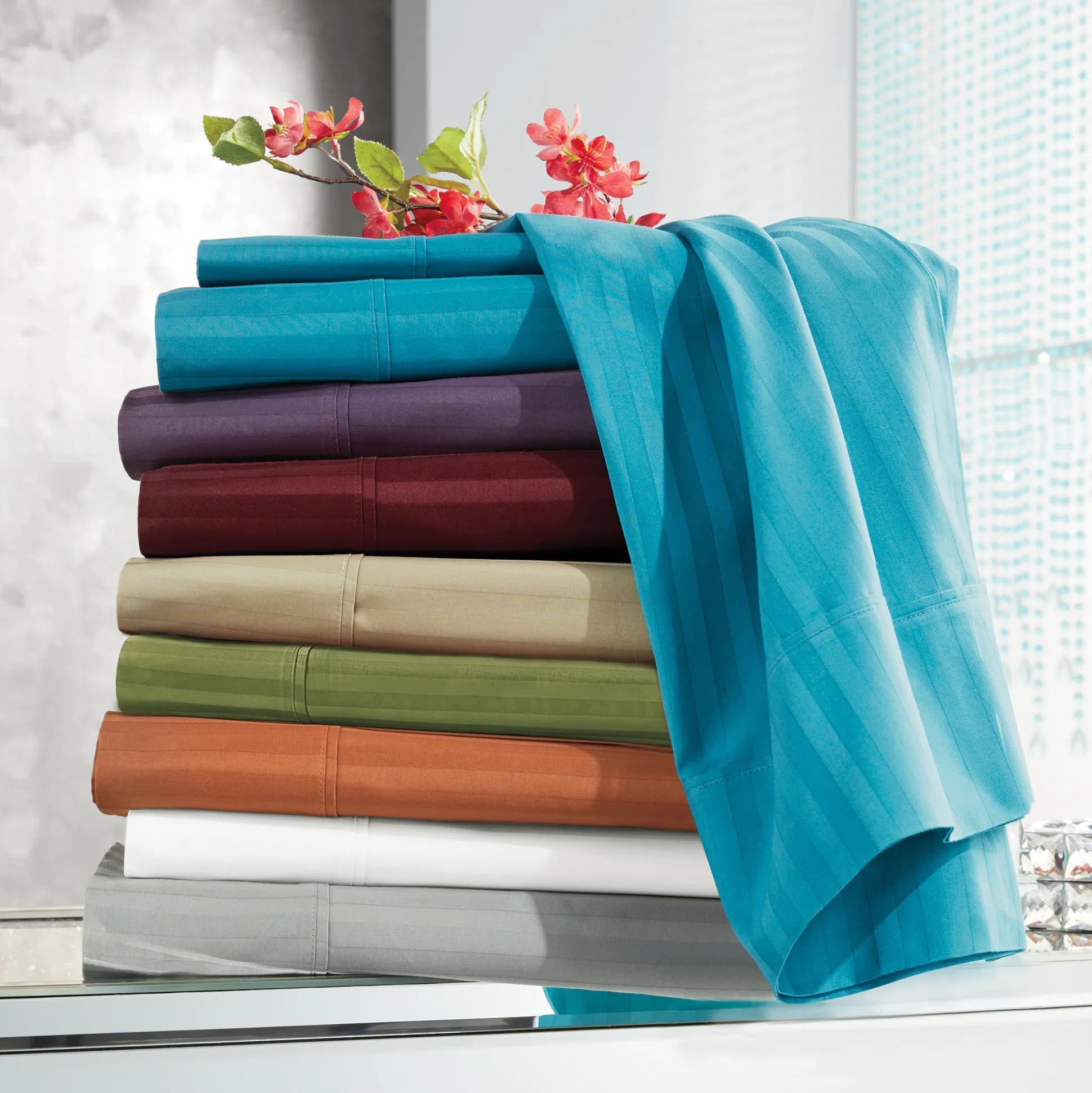 400-Thread Count Egyptian Cotton Sateen Stripe Sheet Set