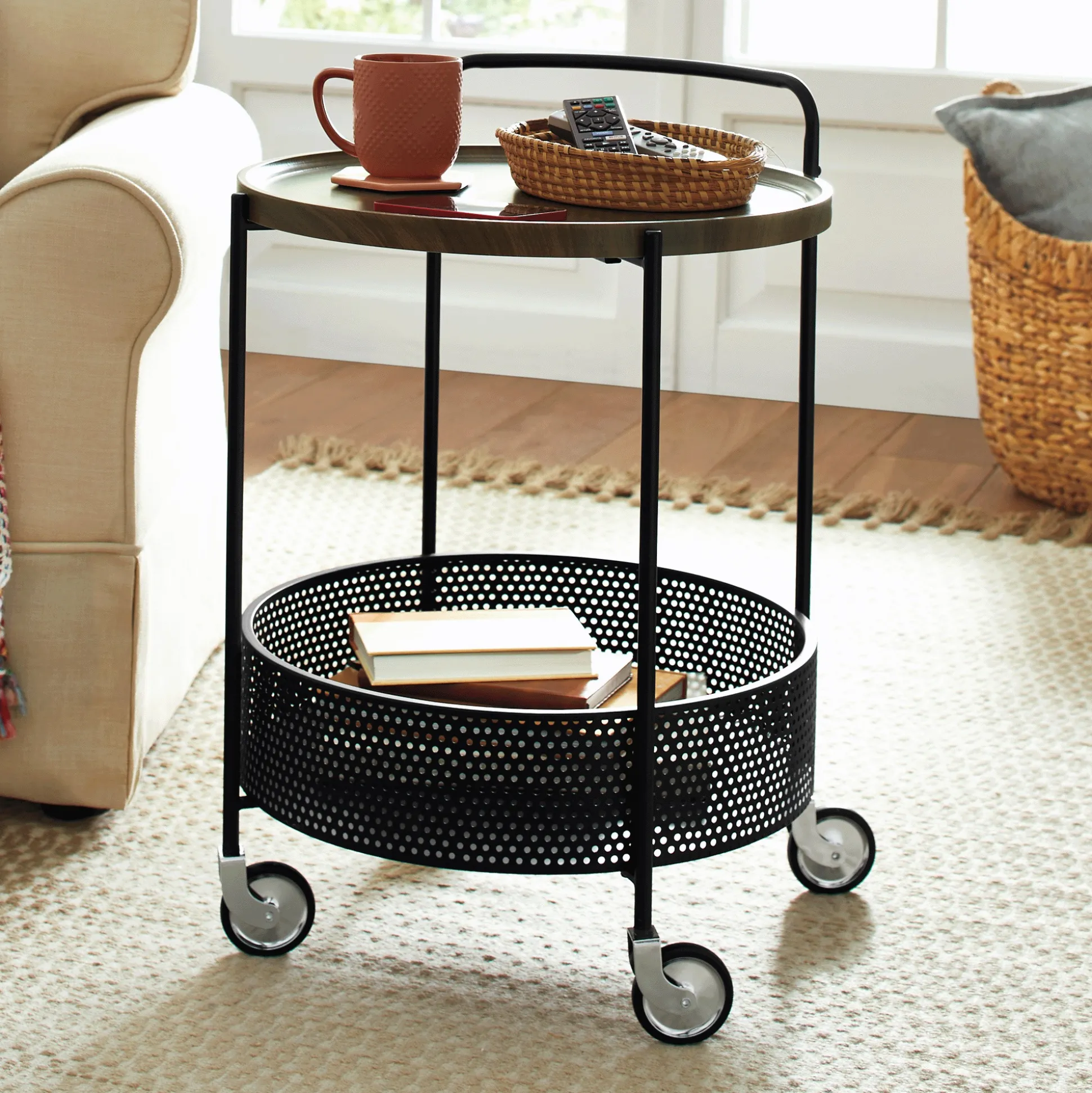 Tray-Top Rolling Accent Table