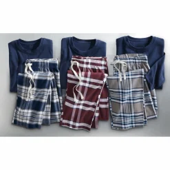 Value 2-Piece Men's PJ Set with Crew Top and Plaid Bottoms