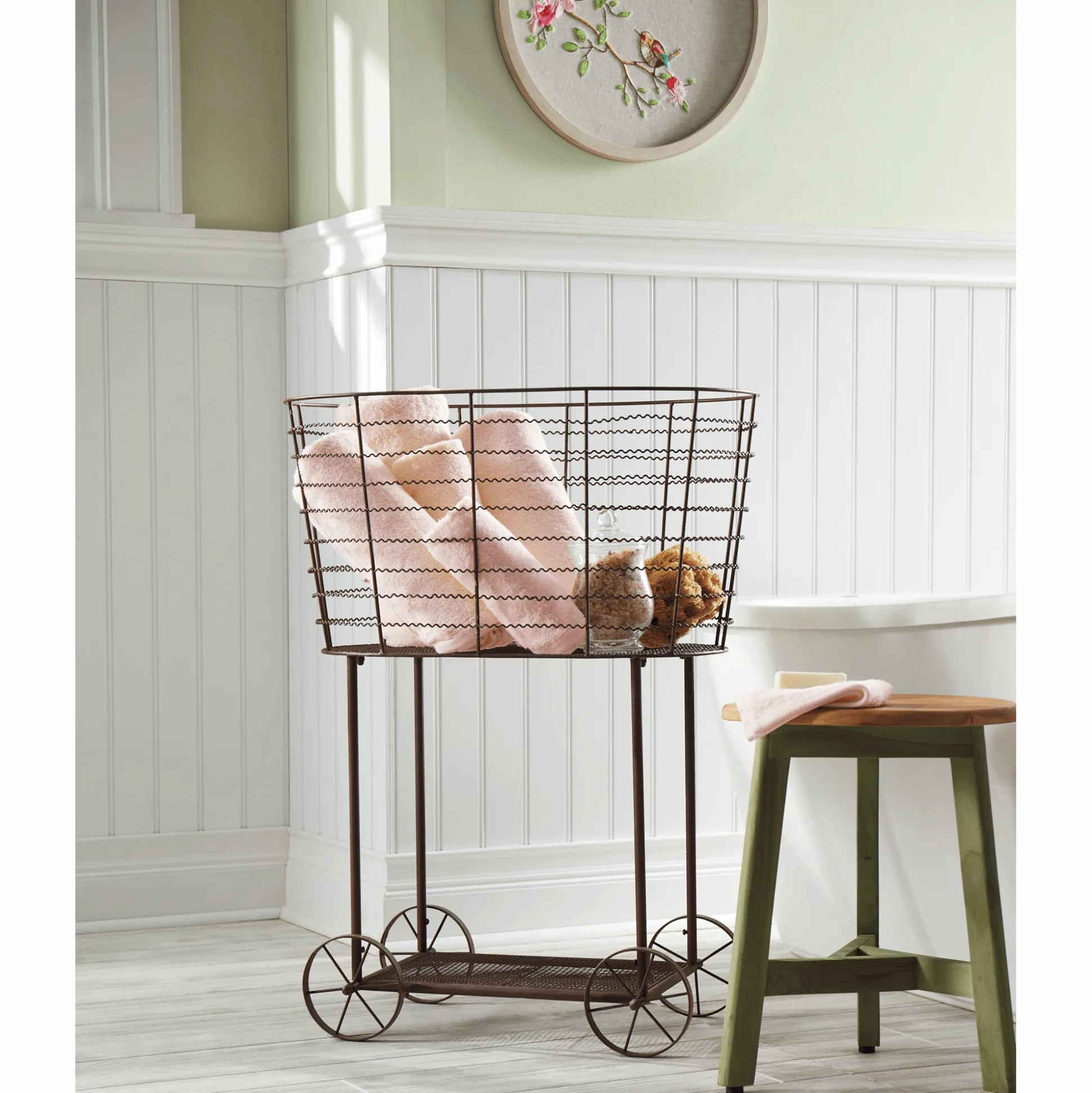Vintage Rolling Laundry Cart