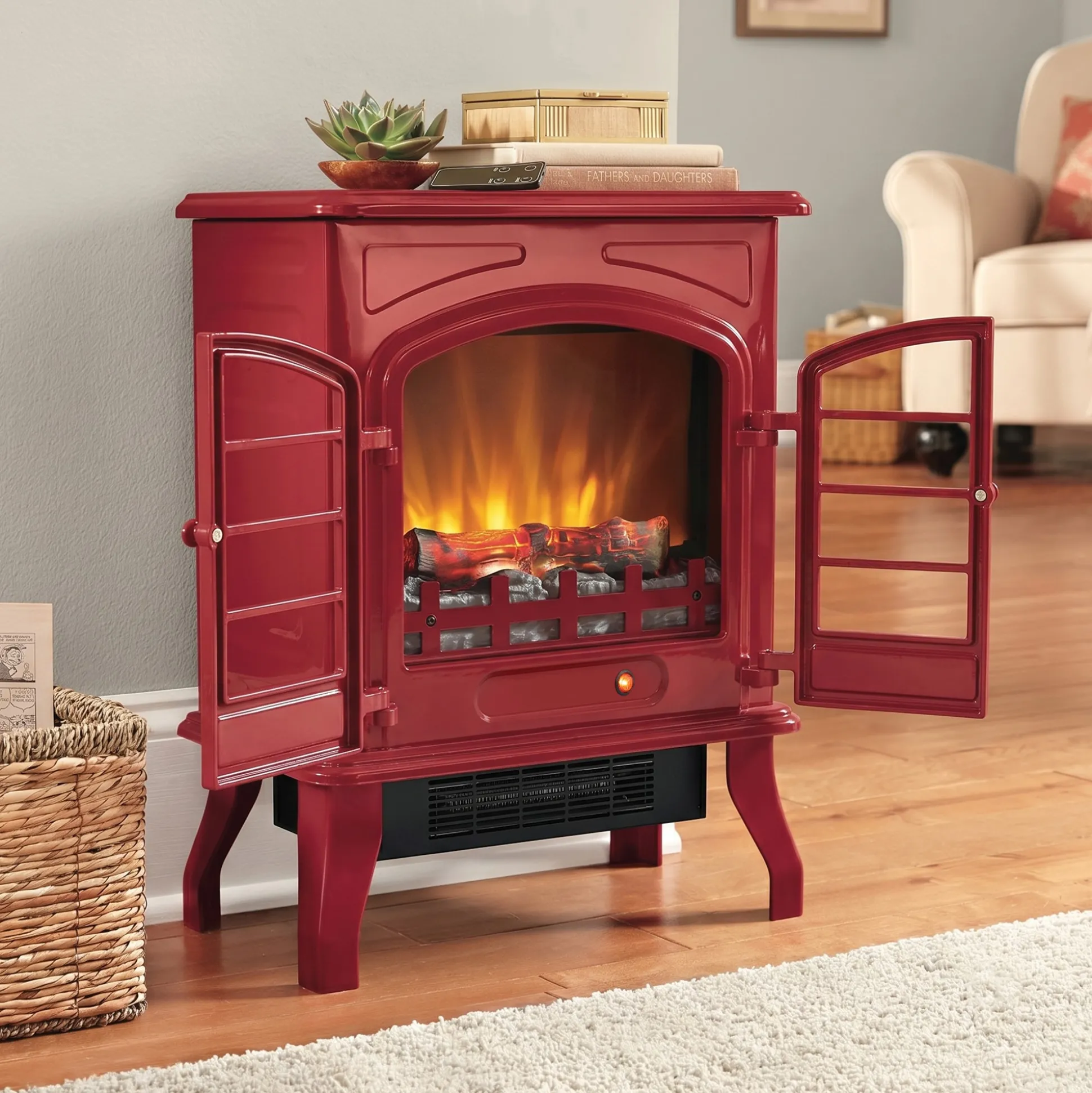 1500W Electric Fireplace Stove Heater with Remote & Realistic Flame Effect