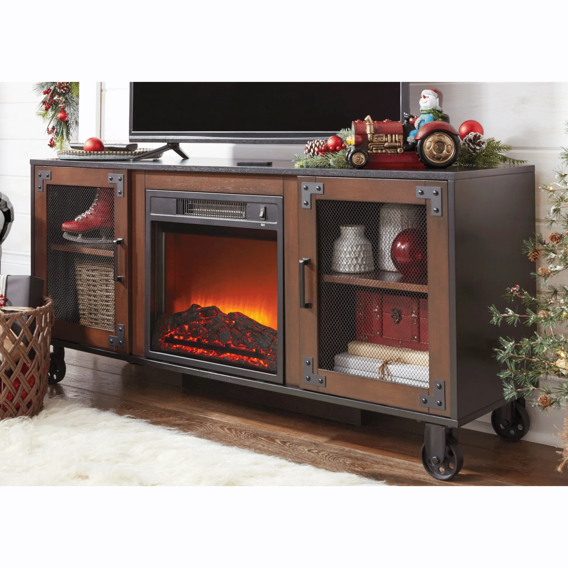 Wheeled Rustic Media Fireplace