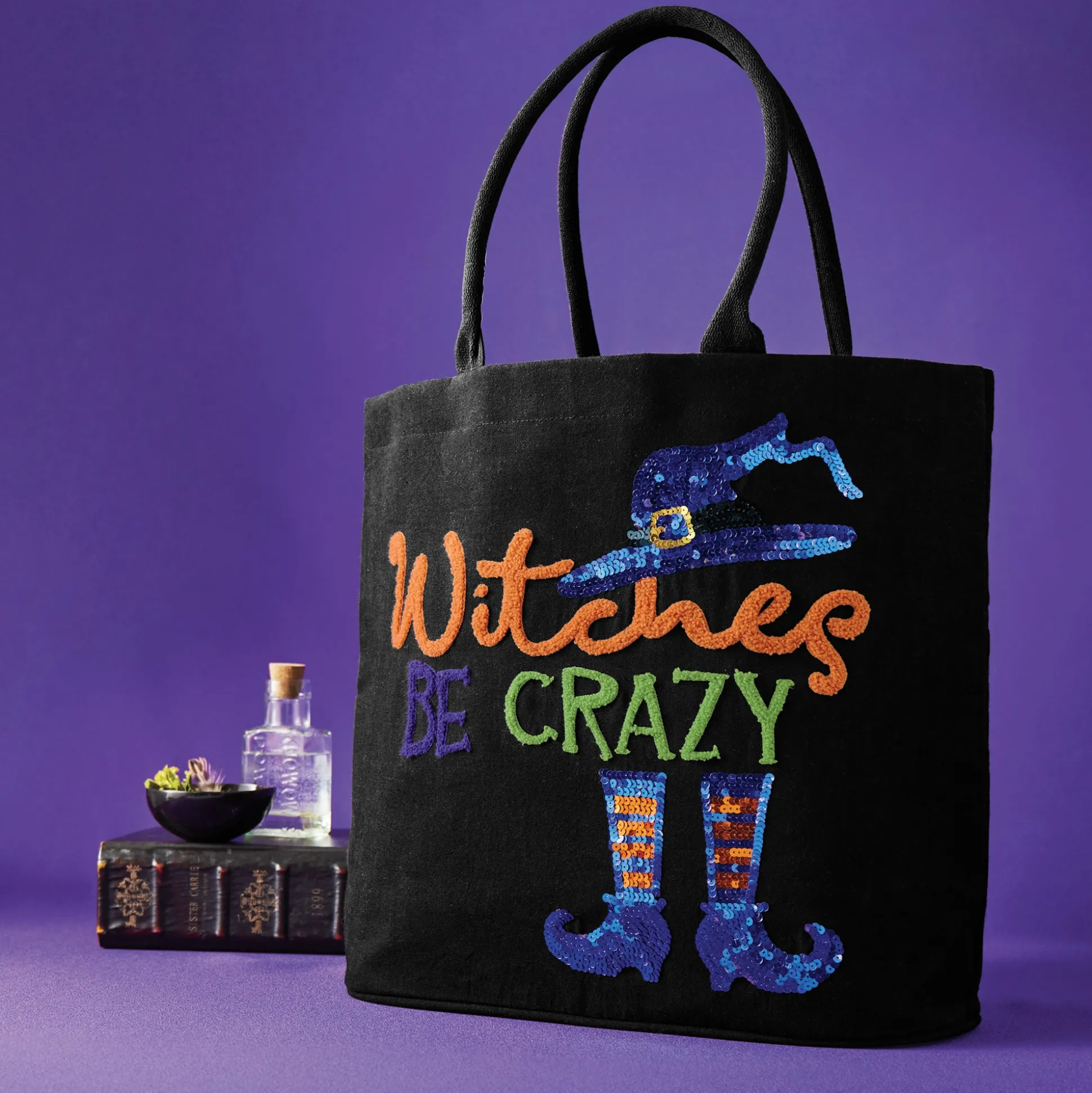 Witch Sequin Embroidered Tote