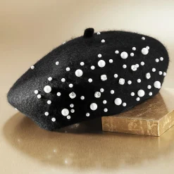 Women's Beret Studded with Faux Pearls and Rhinestones