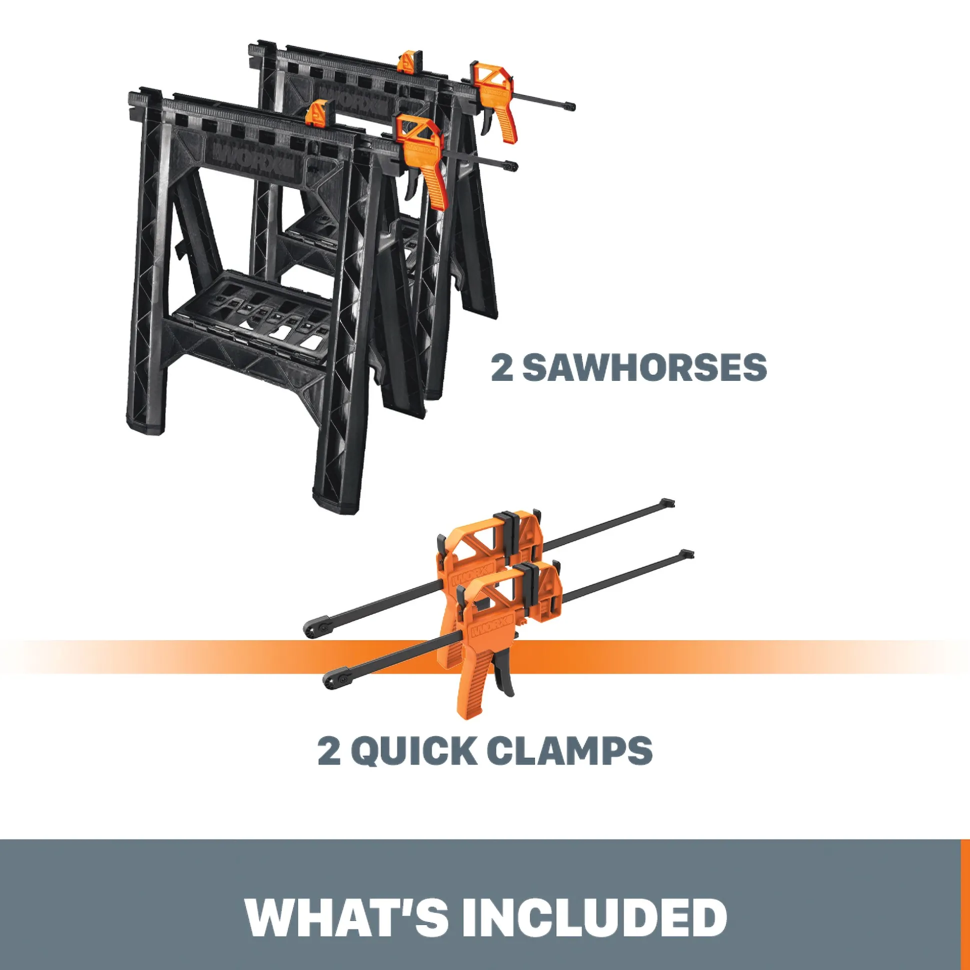 Worx Clamping Sawhorses (Set of 2) with Bar Clamps